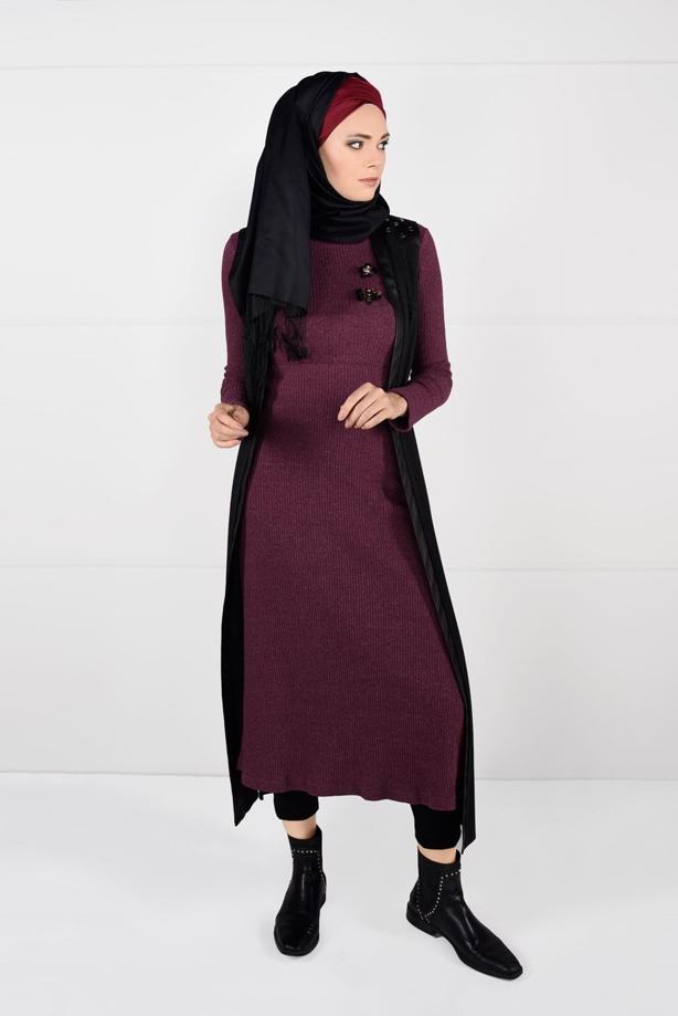 Tesettür giyim  ARMALI FİTİLLİ TRİKO DAR KESİM ELBİSE 4988 - TRENDTESETTÜR