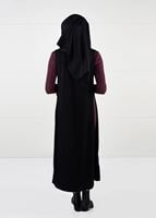 Tesettür giyim BORDO ARMALI FİTİLLİ TRİKO DAR KESİM ELBİSE 4988