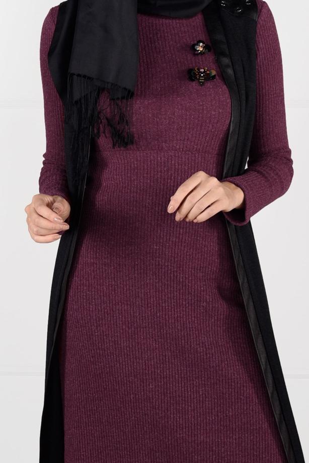 Tesettür giyim  ARMALI FİTİLLİ TRİKO DAR KESİM ELBİSE 4988 - TRENDTESETTÜR