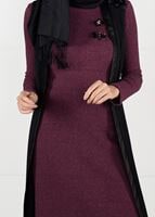 Tesettür giyim BORDO ARMALI FİTİLLİ TRİKO DAR KESİM ELBİSE 4988