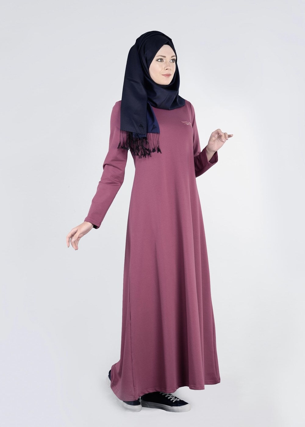 Tesettür giyim BORDO YAZI DETAYLI SPOR ELBİSE 8841