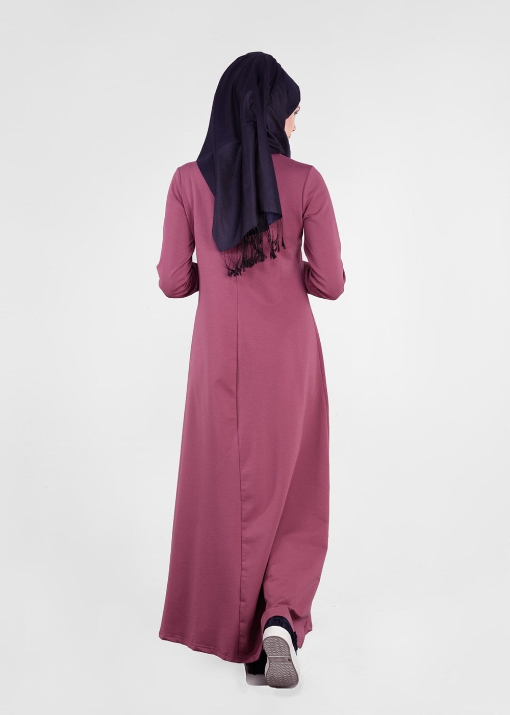 Tesettür giyim BORDO YAZI DETAYLI SPOR ELBİSE 8841