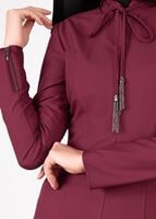 Tesettür giyim BORDO YAKASI BAĞCIKLI ELBİSE 4968 