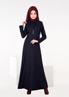 Tesettür giyim LACİVERT YAKASI BAĞCIKLI ELBİSE 4968 