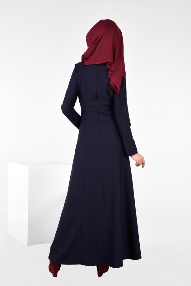 Tesettür giyim LACİVERT YAKASI BAĞCIKLI ELBİSE 4968  - TRENDTESETTÜR