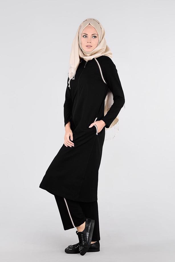 Hijab clothing BLACK REGLAN TRACKSUIT 31104 - TRENDTESETTÜR