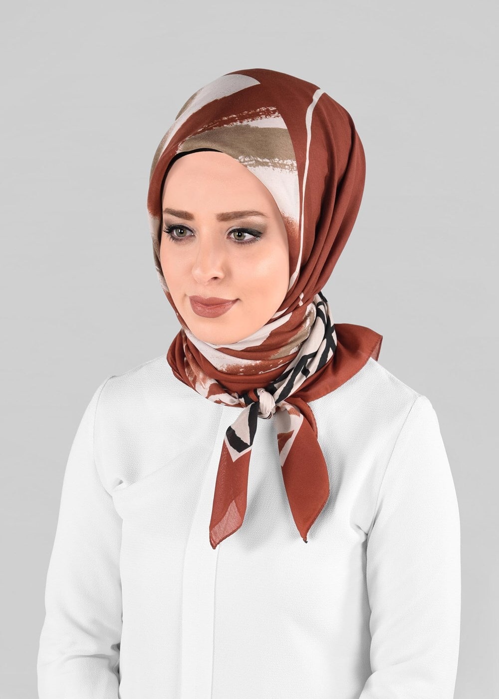 Tesettür giyim KAHVE T 9878-1 ALVİNA ETNİK DESEN ŞAL EŞARP-ALVİNA