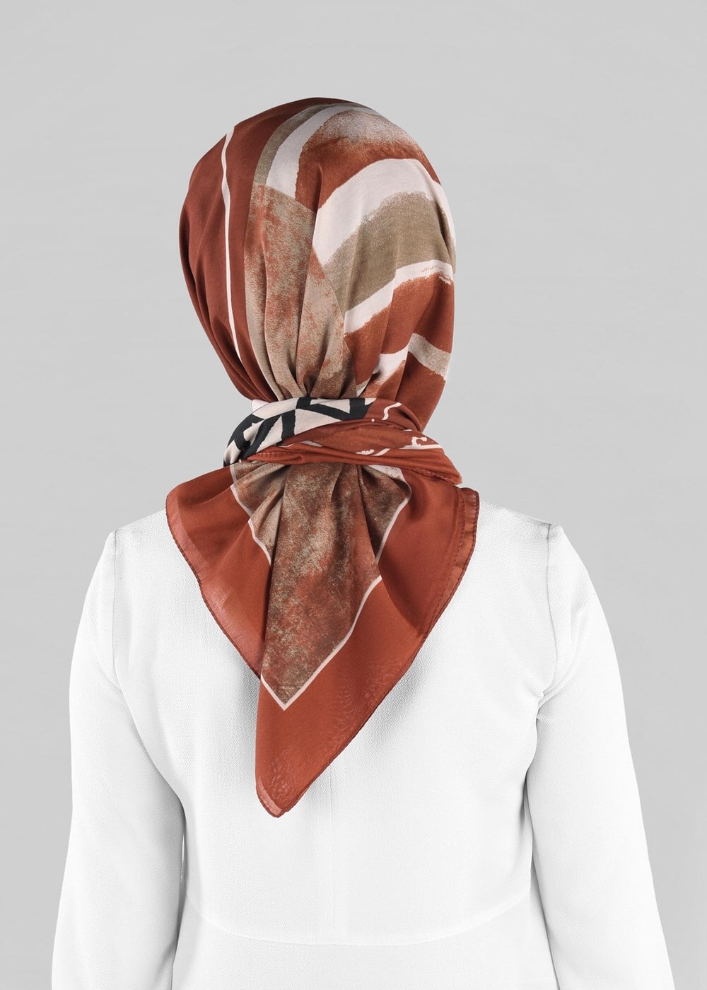 Tesettür giyim KAHVE T 9878-1 ALVİNA ETNİK DESEN ŞAL EŞARP-ALVİNA