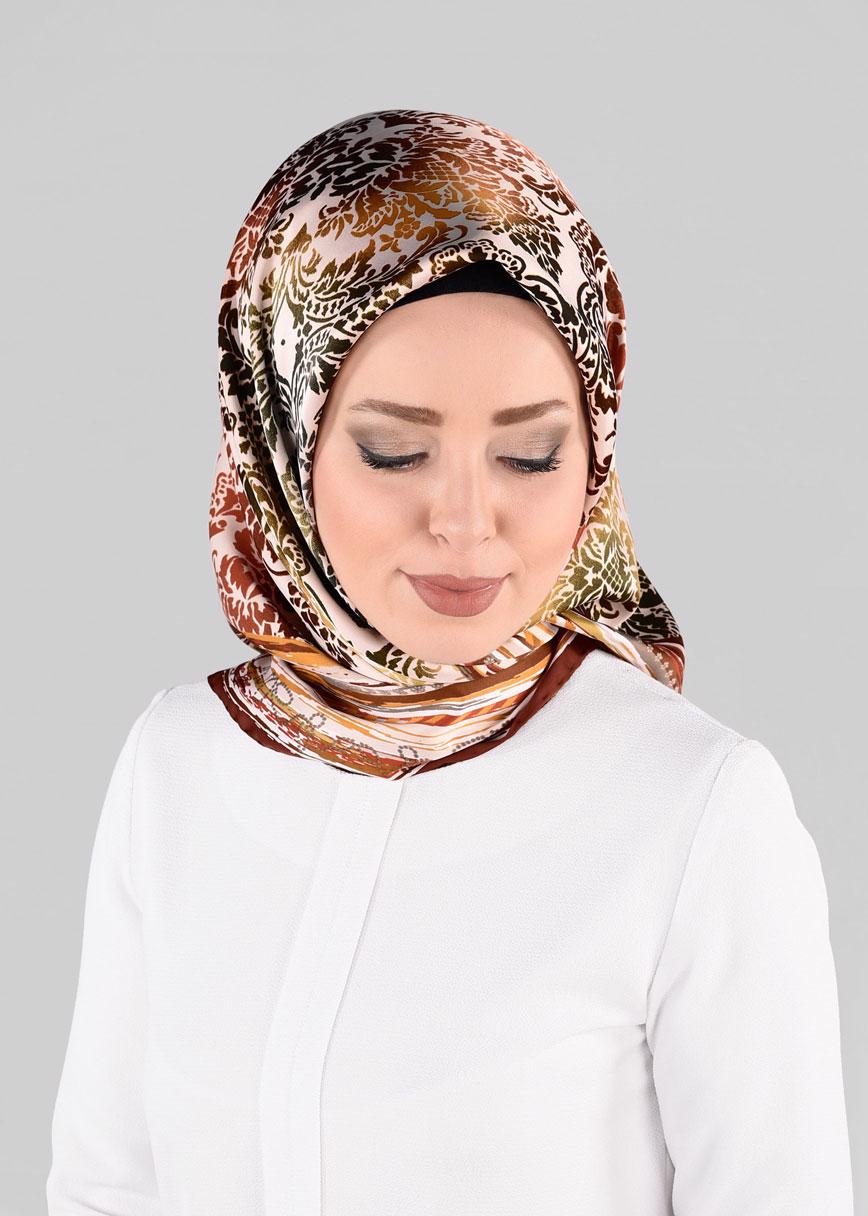 Tesettür giyim KAHVE T 10063-1 ALVİNA DESENLİ EŞARP-ALVİNA