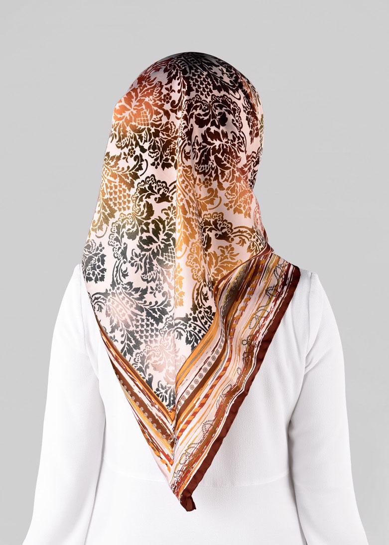 Tesettür giyim KAHVE T 10063-1 ALVİNA DESENLİ EŞARP-ALVİNA