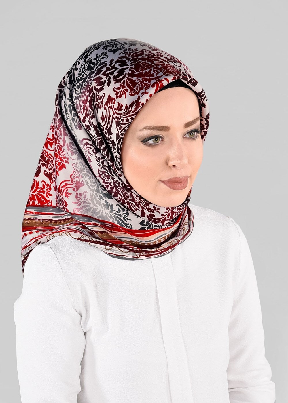 Tesettür giyim BEJ T 10063-1 ALVİNA DESENLİ EŞARP-ALVİNA