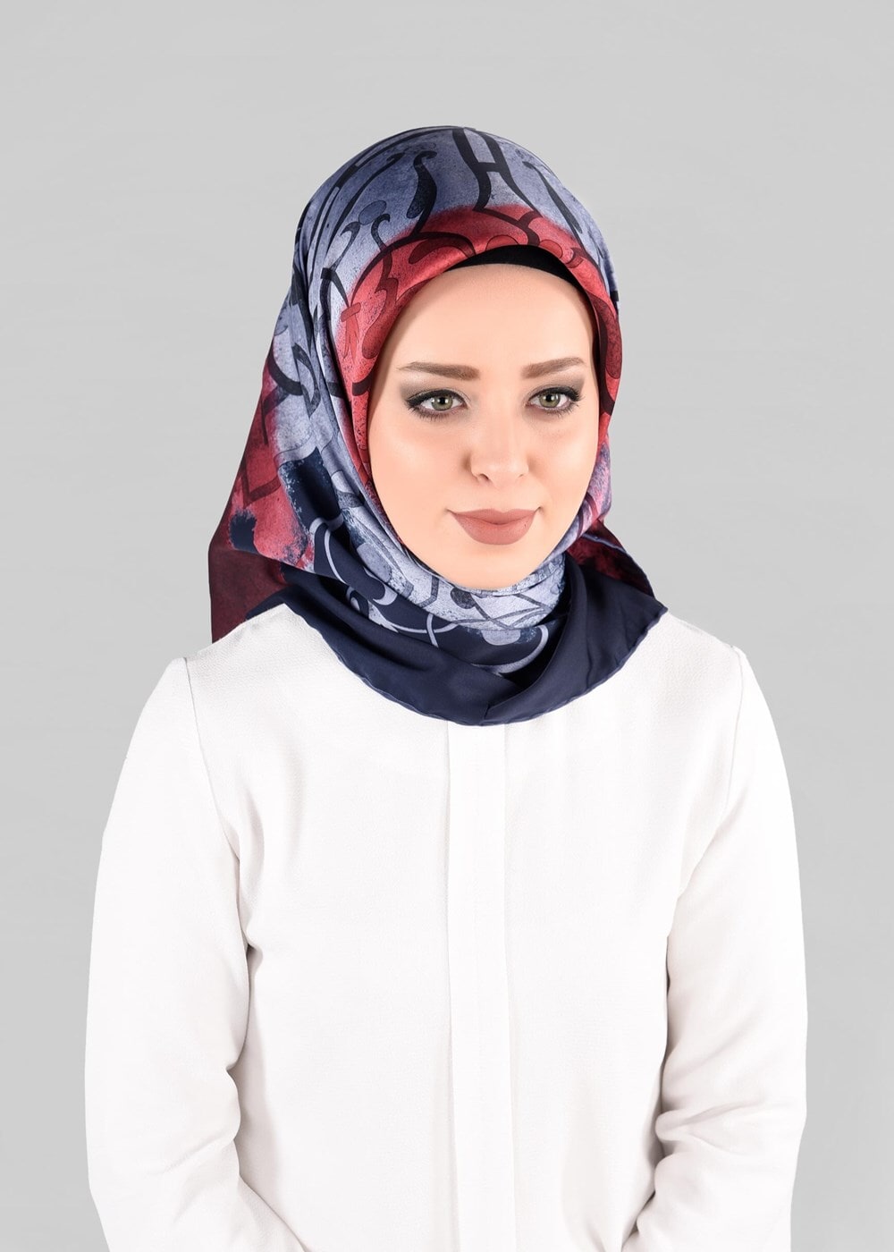 Tesettür giyim GRİ T 10064-1  ALVİNA DESENLİ EŞARP-ALVİNA