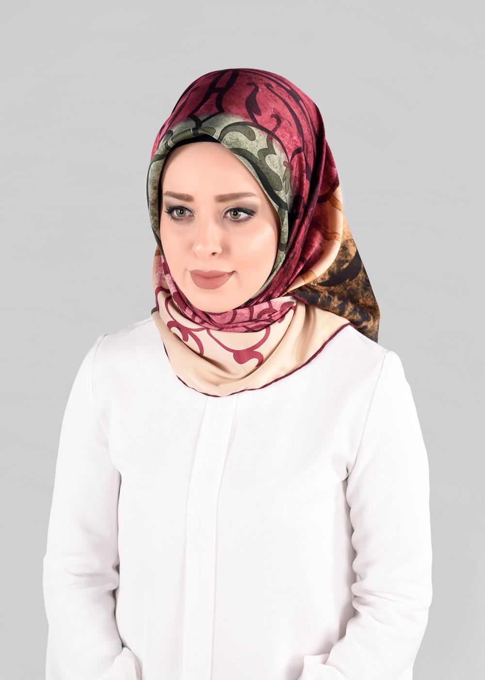 Tesettür giyim BORDO T 10064-1  ALVİNA DESENLİ EŞARP-ALVİNA