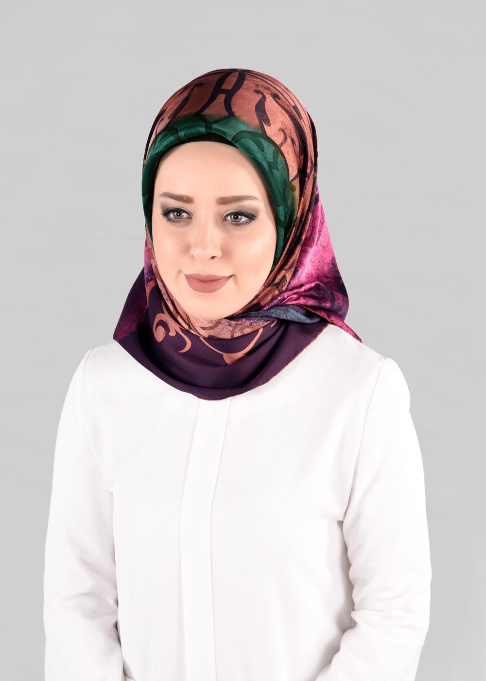 Tesettür giyim FUŞYA T 10064-1  ALVİNA DESENLİ EŞARP-ALVİNA