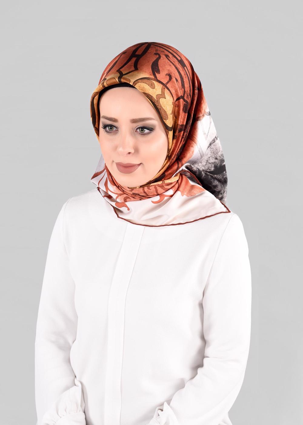 Tesettür giyim KAHVE T 10064-1  ALVİNA DESENLİ EŞARP-ALVİNA