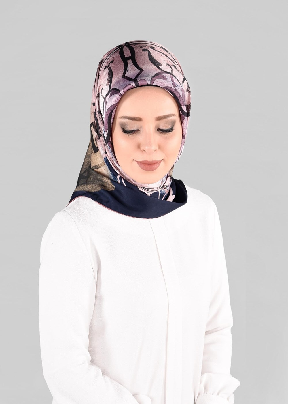 Tesettür giyim PEMBE T 10064-1  ALVİNA DESENLİ EŞARP-ALVİNA