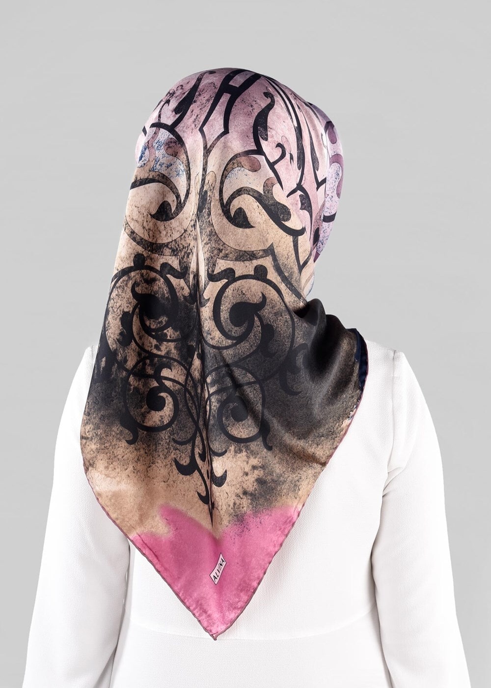 Tesettür giyim PEMBE T 10064-1  ALVİNA DESENLİ EŞARP-ALVİNA