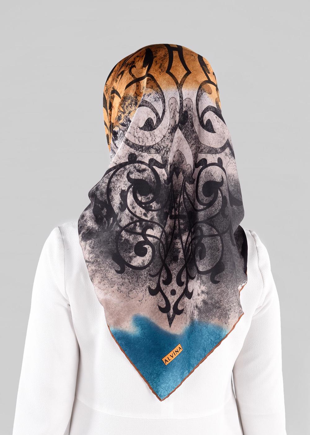 Tesettür giyim MAVİ T 10064-1  ALVİNA DESENLİ EŞARP-ALVİNA