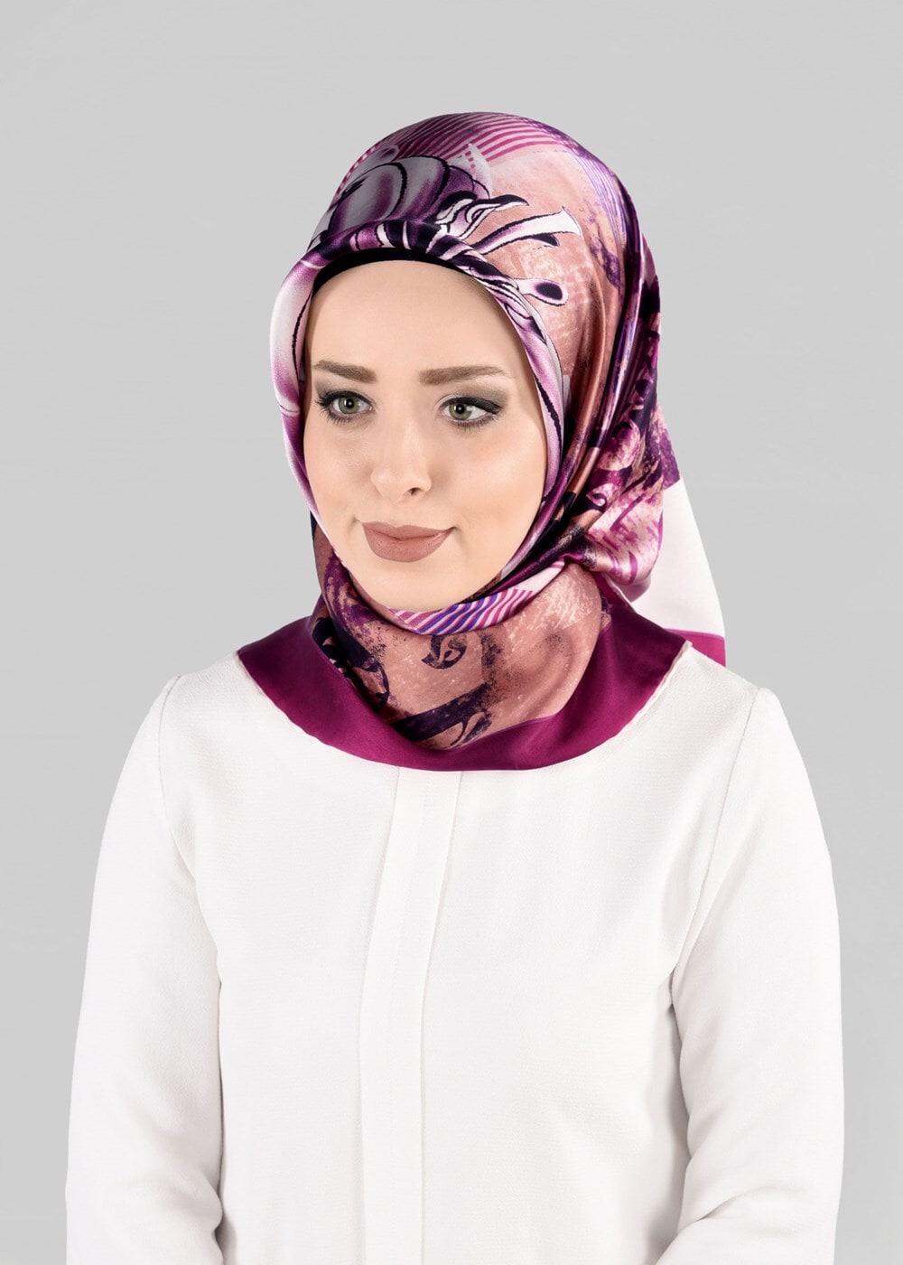 Vêtements hijab FUCHSIA ALVINA ÉCHARPE EN SOIE 12966-1 