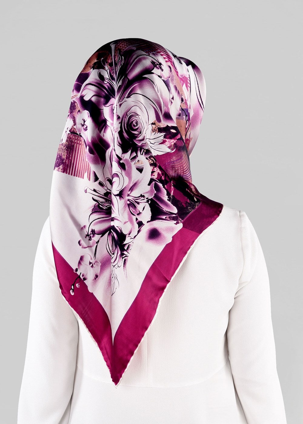 Vêtements hijab FUCHSIA ALVINA ÉCHARPE EN SOIE 12966-1 