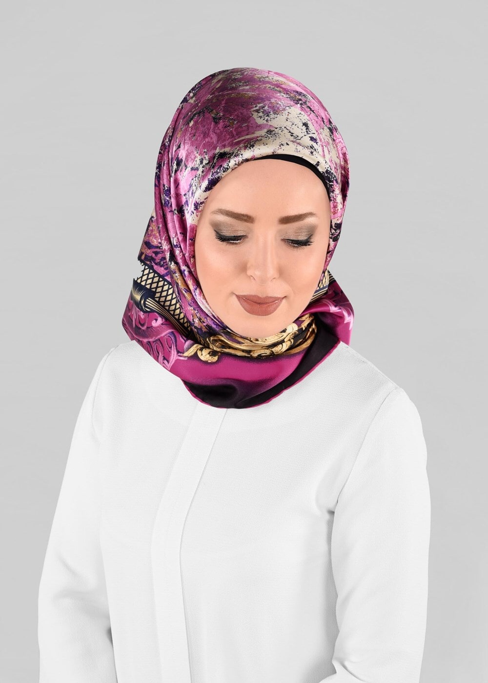 Vêtements hijab FUCHSIA ALVINA ÉCHARPE EN SOIE 12967-1 