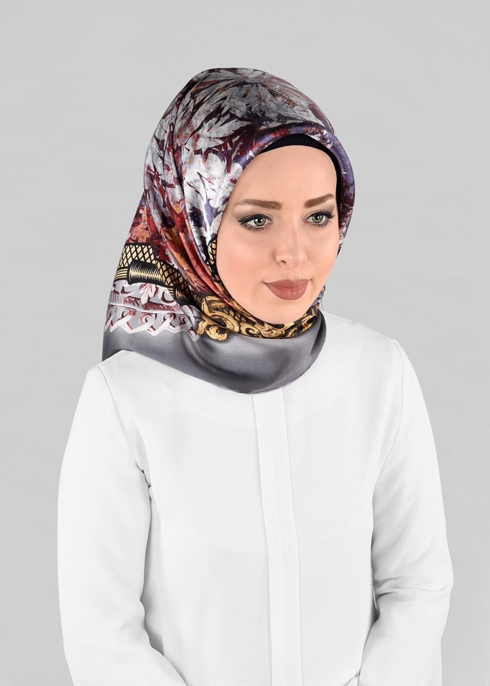 Vêtements hijab ARGENT ALVINA ÉCHARPE EN SOIE 12967-1 