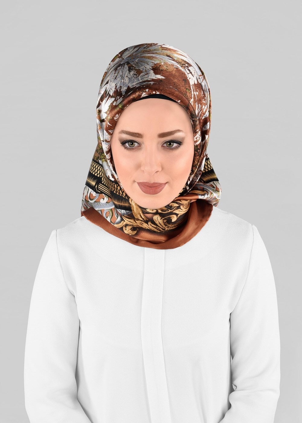 Vêtements hijab BRUN ALVINA ÉCHARPE EN SOIE 12967-1 