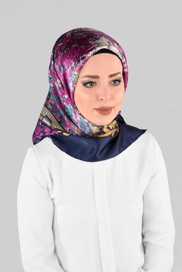 Vêtements hijab BLEU MARINE ALVINA ÉCHARPE EN SOIE 12967-1  - TRENDTESETTÜR