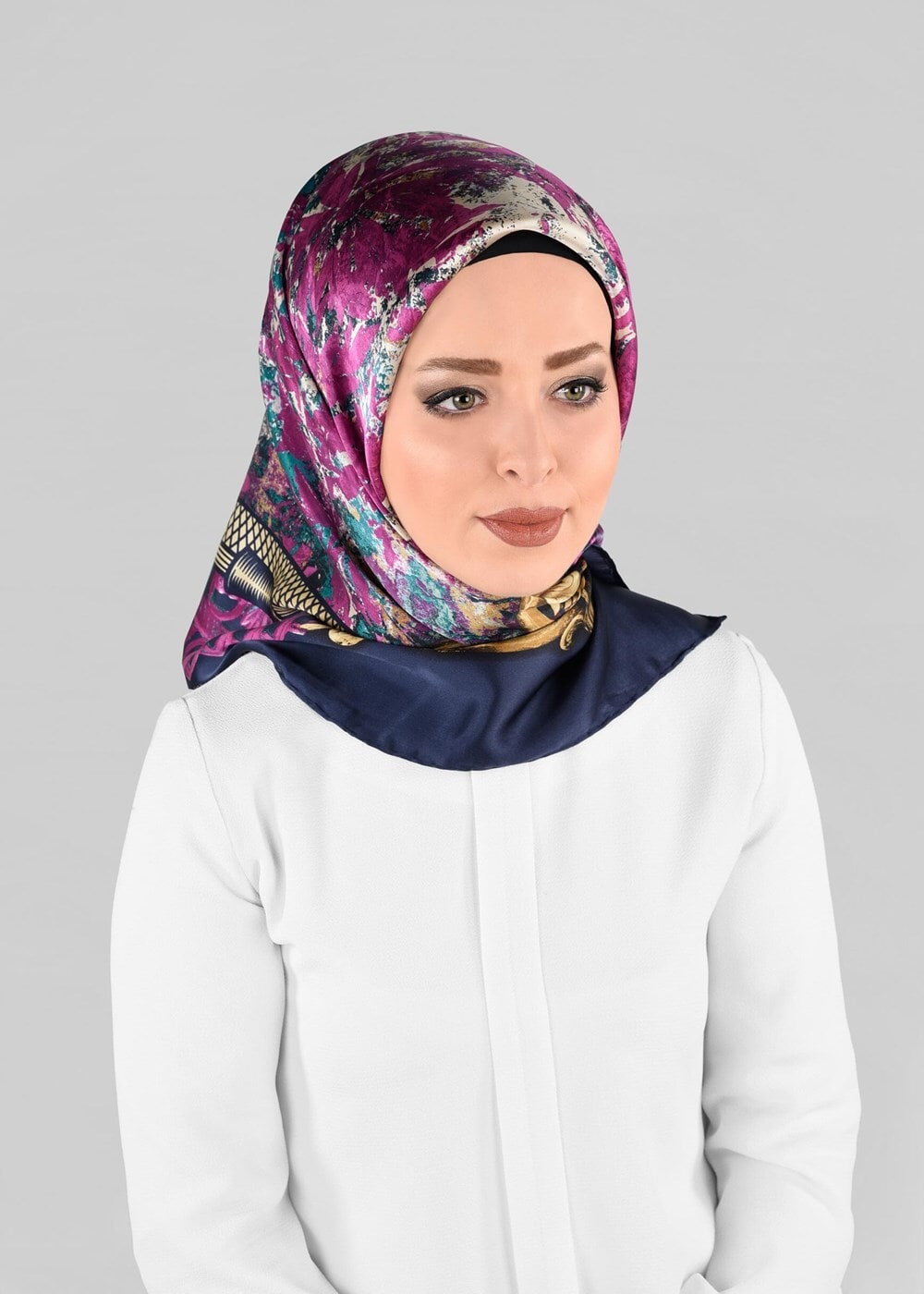 Vêtements hijab BLEU MARINE ALVINA ÉCHARPE EN SOIE 12967-1 