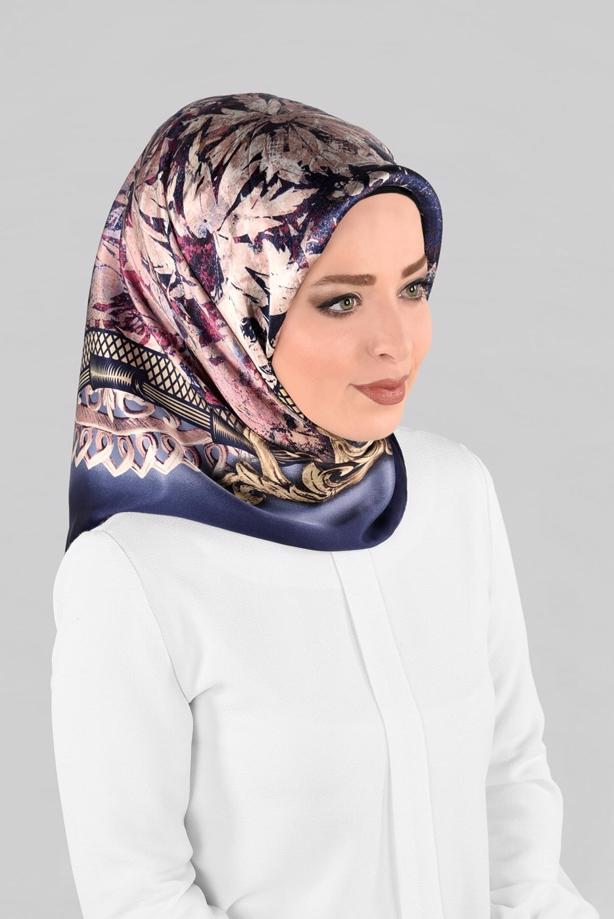 Vêtements hijab BLEU MARINE ALVINA ÉCHARPE EN SOIE 12967-1  - TRENDTESETTÜR