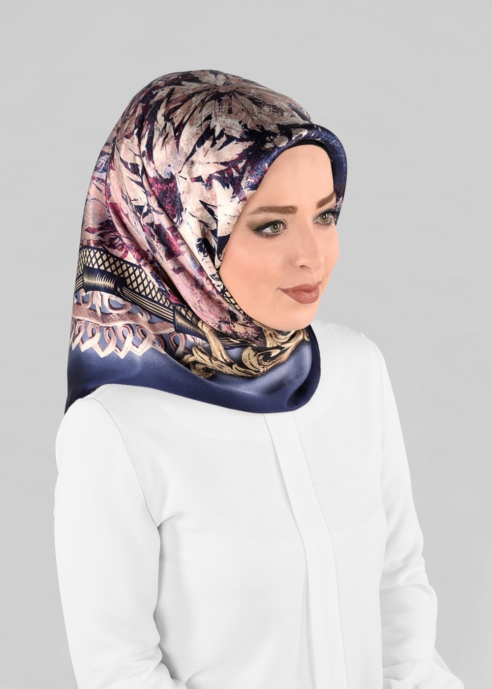Vêtements hijab BLEU MARINE ALVINA ÉCHARPE EN SOIE 12967-1 