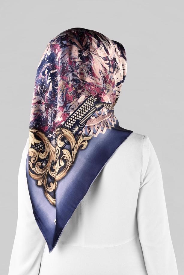 Vêtements hijab BLEU MARINE ALVINA ÉCHARPE EN SOIE 12967-1  - TRENDTESETTÜR