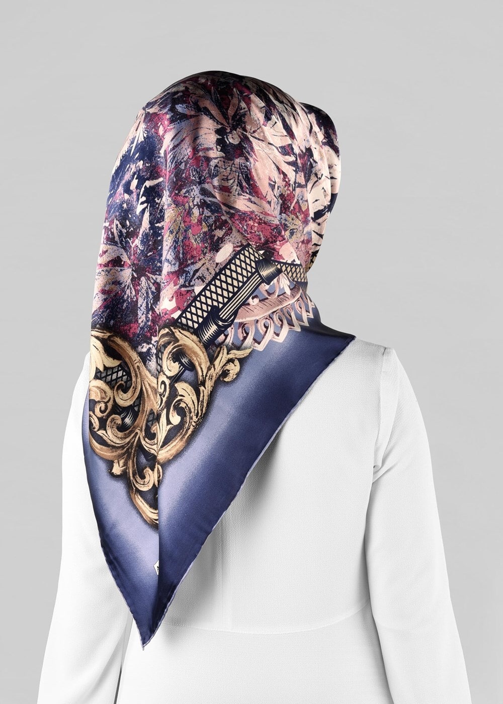 Vêtements hijab BLEU MARINE ALVINA ÉCHARPE EN SOIE 12967-1 