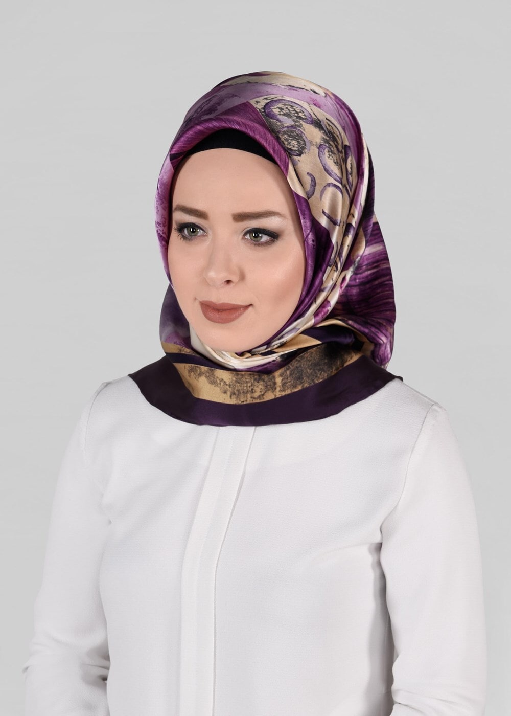 Vêtements hijab POURPRE ALVINA ÉCHARPE EN SOIE 12968-1 