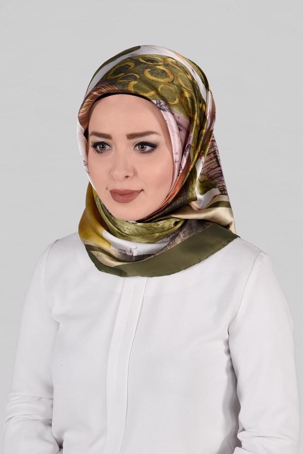 Hijab clothing KHAKI ALVINA SILK SCARF 12968-1 - TRENDTESETTÜR