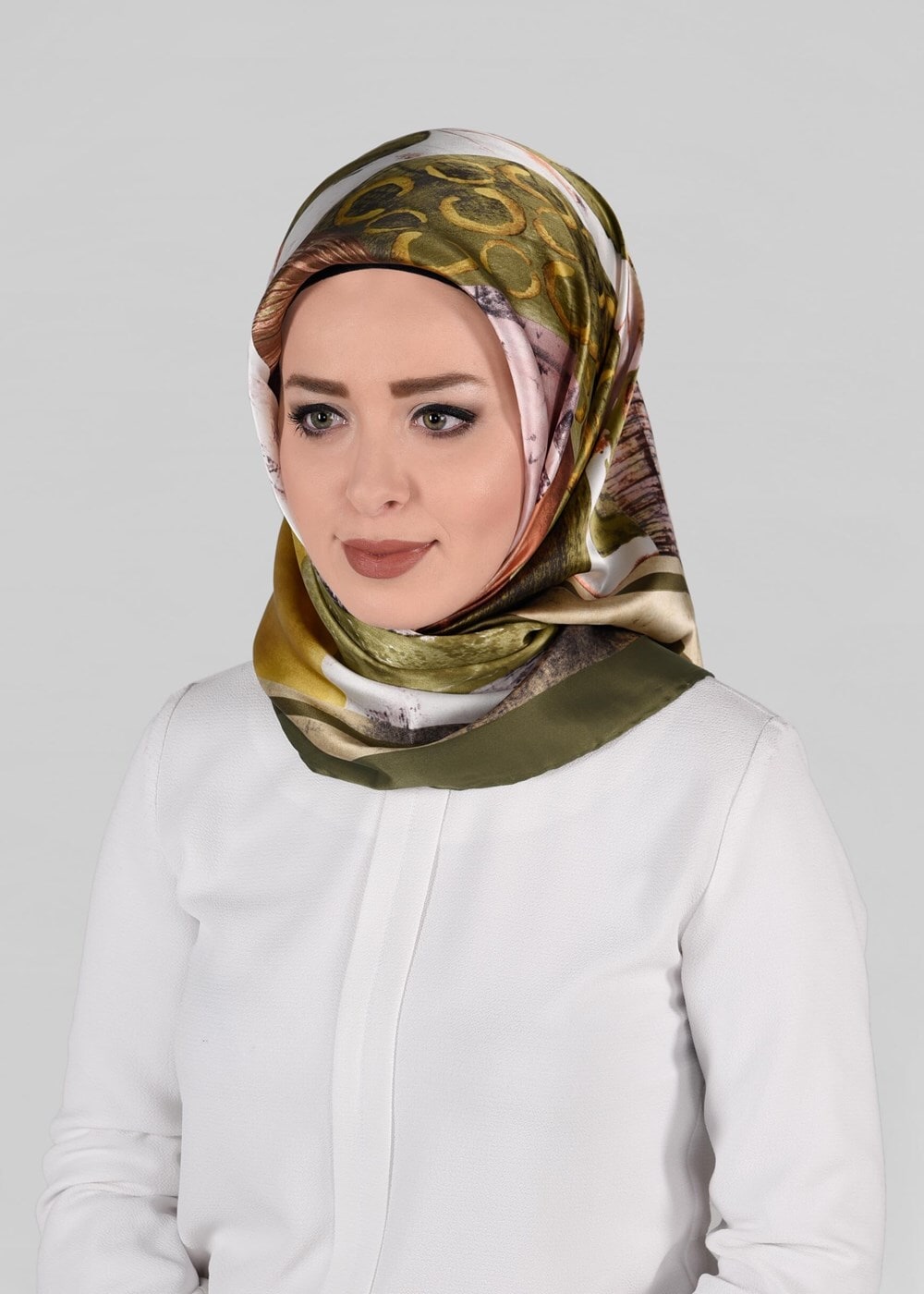 Vêtements hijab KAKI ALVINA ÉCHARPE EN SOIE 12968-1 