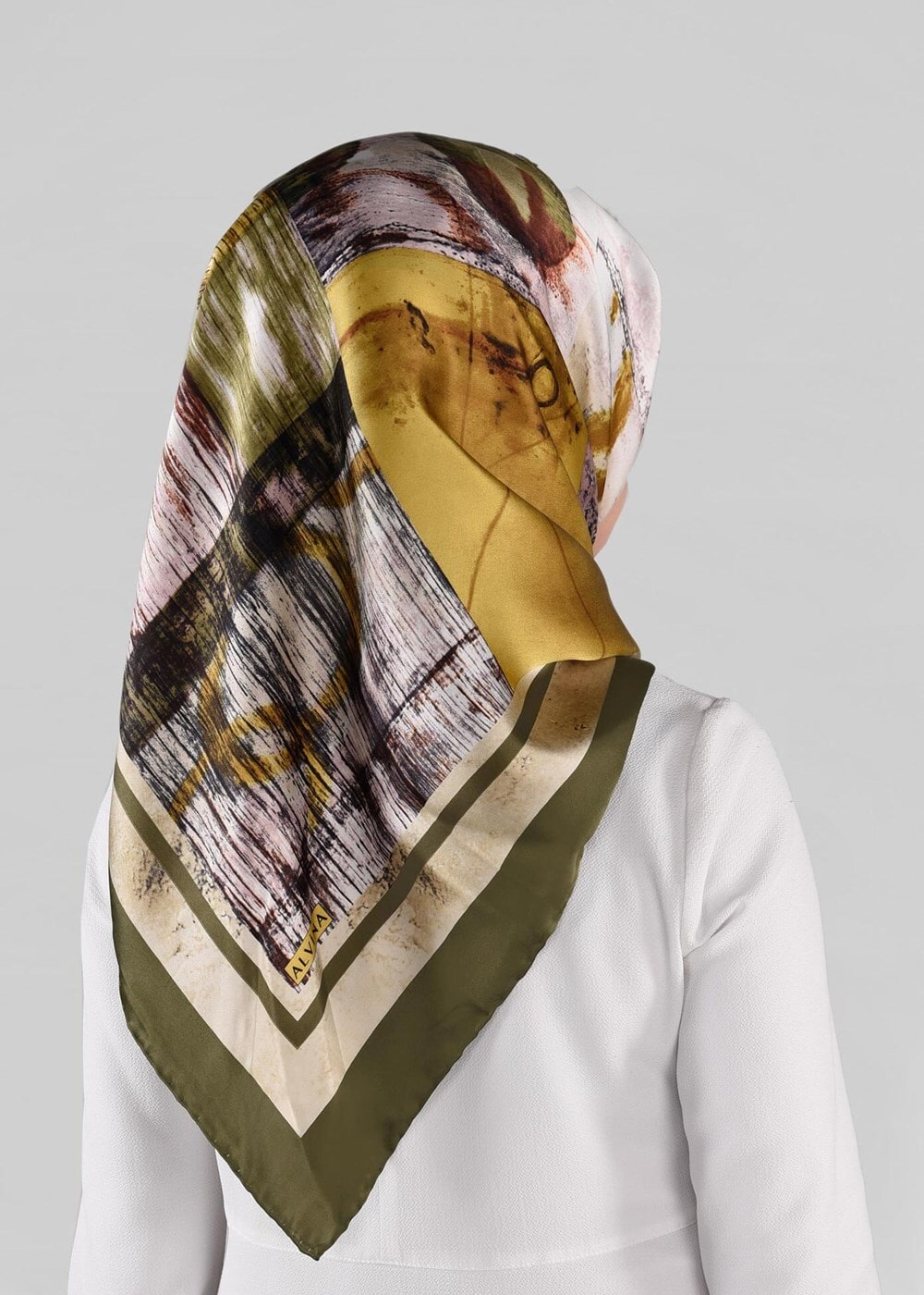 Vêtements hijab KAKI ALVINA ÉCHARPE EN SOIE 12968-1