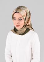 Tesettür giyim HAKİ T 12972-1 ALVİNA DESENLİ EŞARP-ALVİNA
