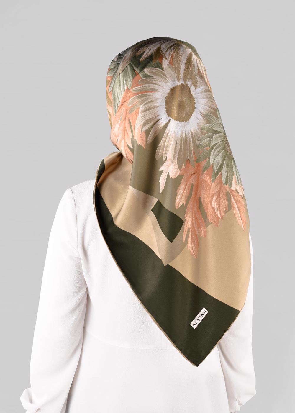 Tesettür giyim HAKİ T 12972-1 ALVİNA DESENLİ EŞARP-ALVİNA