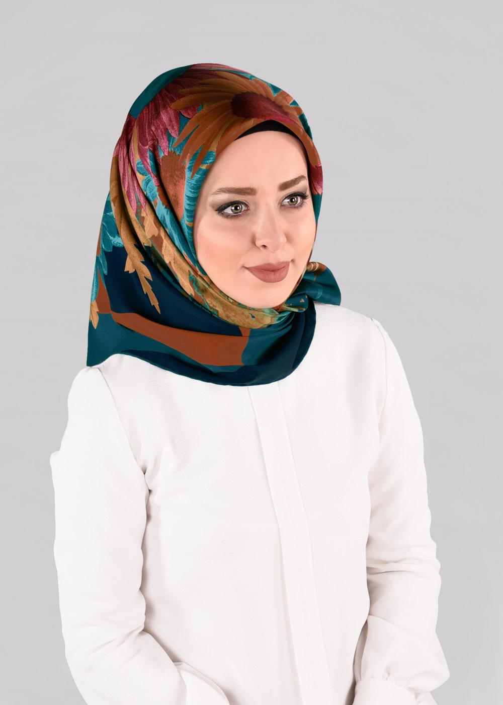 Tesettür giyim MAVİ T 12972-1 ALVİNA DESENLİ EŞARP-ALVİNA