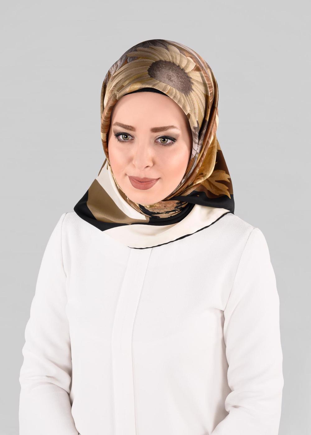 Tesettür giyim SİYAH T 12972-1 ALVİNA DESENLİ EŞARP-ALVİNA