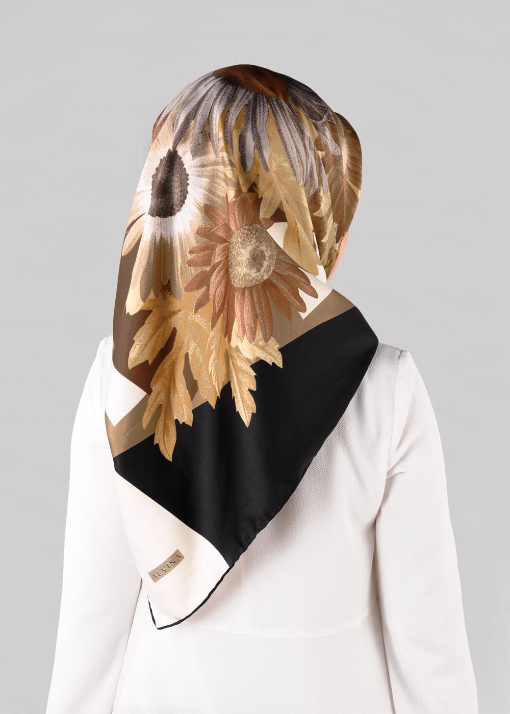 Tesettür giyim SİYAH T 12972-1 ALVİNA DESENLİ EŞARP-ALVİNA