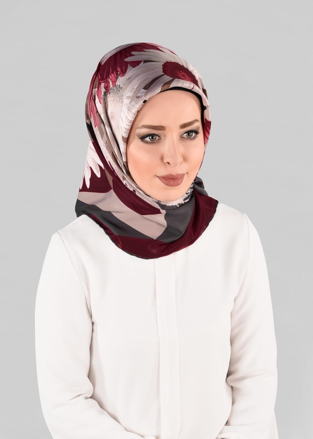 Tesettür giyim BORDO T 12972-1 ALVİNA DESENLİ EŞARP-ALVİNA