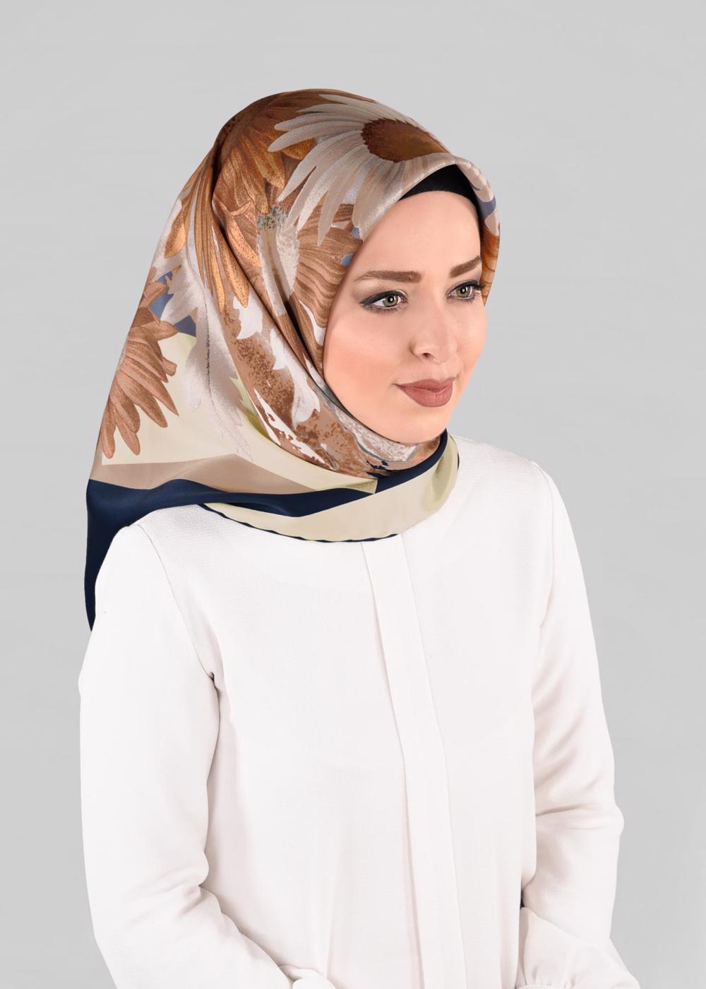 Tesettür giyim LACİVERT T 12972-1 ALVİNA DESENLİ EŞARP-ALVİNA