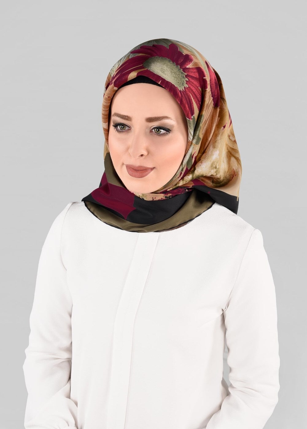 Tesettür giyim HAKİ T 12972-1 ALVİNA DESENLİ EŞARP-ALVİNA