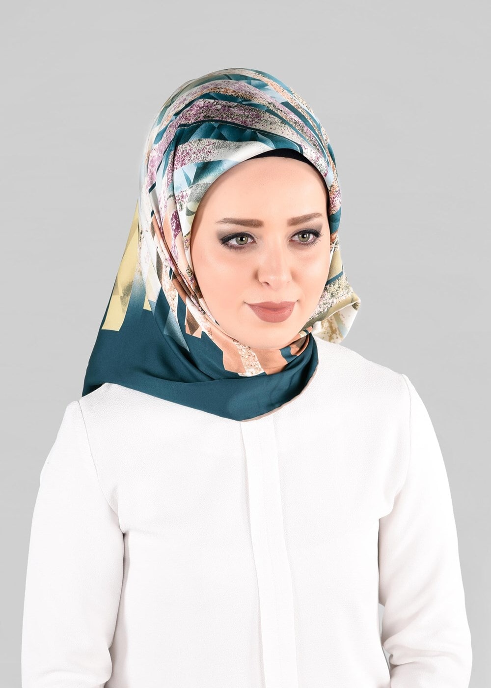 Tesettür giyim MAVİ T 12981-1 ALVİNA DESENLİ EŞARP-ALVİNA