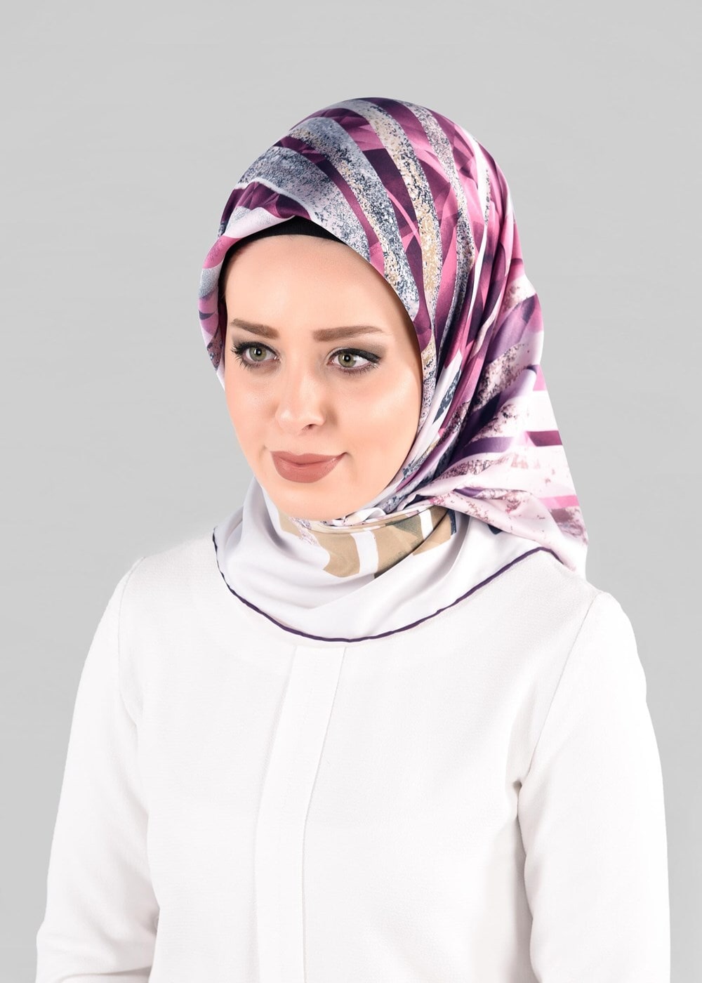 Tesettür giyim PUDRA T 12981-1 ALVİNA DESENLİ EŞARP-ALVİNA