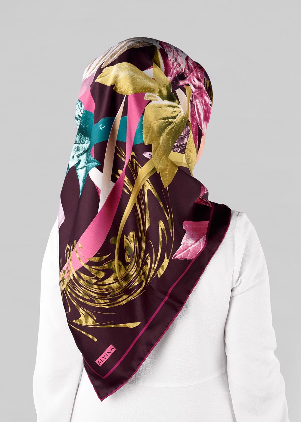 Tesettür giyim MÜRDÜM T 12982-1 ALVİNA DESENLİ EŞARP-ALVİNA