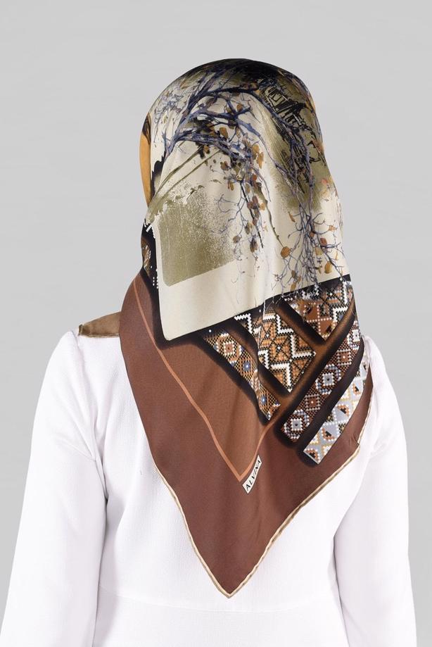 Hijab clothing BROWN ALVINA SILK SCARF 13286-1  - TRENDTESETTÜR