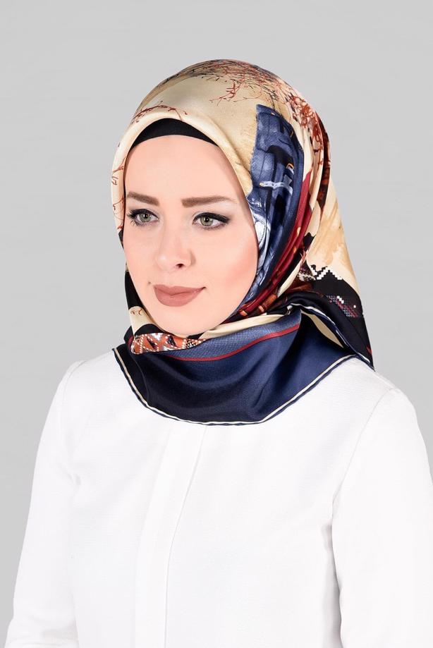 Vêtements hijab BLEU MARINE ALVINA ÉCHARPE EN SOIE 13286-1  - TRENDTESETTÜR
